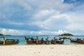 Long tail boats lined along the beach in Koh Lipe island in Thailand Royalty Free Stock Photo