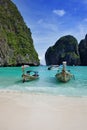 A long tail boats in Maya Bay, Thailand.