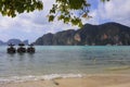 Long tail boats on paradise beach at koh phi phi island in Thailand Royalty Free Stock Photo