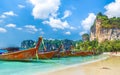 Long tail boats on Railay beach in Krabi region, Thailand Royalty Free Stock Photo