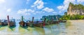 Long tail boats on Railay beach, Krabi region, Thailand Royalty Free Stock Photo