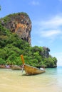 Long Tail boats on Railay beach - Krabi - Thailand Royalty Free Stock Photo