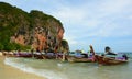 Long-tail boats. Railay beach. Krabi. Thailand Royalty Free Stock Photo