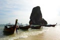 Long-tail boats. Railay beach. Krabi. Thailand Royalty Free Stock Photo