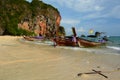 Long-tail boats. Railay beach. Krabi. Thailand Royalty Free Stock Photo