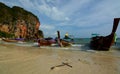 Long-tail boats. Railay beach. Krabi. Thailand Royalty Free Stock Photo