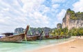 Long tail boats on Railay beach Royalty Free Stock Photo