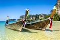 Long tail boats in Railay Beach, Thailand. Royalty Free Stock Photo