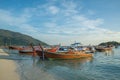 Long tail boats with sunrise sky in Koh Lipe Island