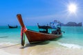 Long tail boats on tropical beach, Phi Phi Don island, Andaman s Royalty Free Stock Photo