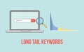 Long tail keywords with laptop and graph chart illustration