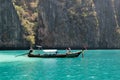 Classic Thai longtail boat in the lagoon of Phi Ley