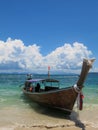 Long-tailed boats moored for tourists At Railay Beach, Krabi, Thailand Royalty Free Stock Photo