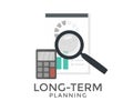 Long term planning form logo design. Business and finance concept, Magnifying glass instrument, Tax audit accounting.