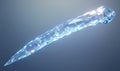 A long, thin, blue crystal object