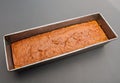 Long thin loaf of pumpkin bread in pan