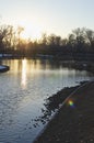 A long old bridge in the cold winter park Royalty Free Stock Photo