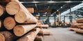 Long timber stacks in a clean modern wood workshop, showcasing organized lumber storage and efficient wood Royalty Free Stock Photo