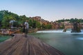 Wooden bridge path over Tuo Jiang river in Feng Huang Royalty Free Stock Photo