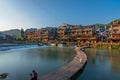 Wooden bridge path over Tuo Jiang river in Feng Huang Royalty Free Stock Photo