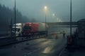 a long traffic jam of many trucks at the border , a long wait for customs checks between States due to the coronavirus