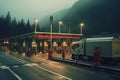 a long traffic jam of many trucks at the border , a long wait for customs checks between States due to the coronavirus