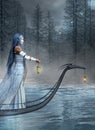 Fantasy journey with a fairy holding a lantern