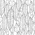 Long tropical leaves on a white background. Seamless floral doodle pattern.