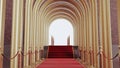 Long tunnel with arches and red carpet withe golden barrier, vip door entrance, walkway arch, Royalty Free Stock Photo