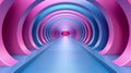 A long tunnel with a blue and pink color scheme, AI