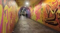 A long tunnel with graffiti in New York City