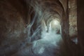 A long tunnel is illuminated by a distant light at the end, providing a stark contrast between darkness and brightness, Ghostly Royalty Free Stock Photo
