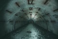 Long underground tunnel or corridor in abandoned Soviet military bunker or basement