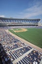 Long view of Baseball diamond and bleachers