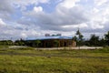 Long view of city bus stand building with isolated in Gulbarga University campus Kalaburagi