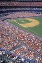 Long view of diamond and bleachers during professional Baseball game, Shea Stadium, NY Royalty Free Stock Photo