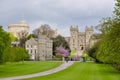 Long walk alley to Windsor castle in spring, London suburbs, UK