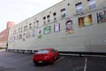 Walls of old buildings covered in local art, The Potter`s Gallery, Jamestown, New York, summer, 2021