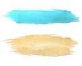 Long watercolor brush strokes, yellow and blue, isolated, in vector.