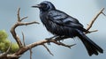 Long-wattled umbrellabird perched on a branch in the forest. Generative Ai