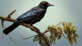 Long-wattled umbrellabird perched on a branch in the forest. Generative Ai