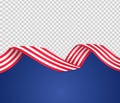 Long waving flag of American isolated  on png or transparent  background,Space for images,text, Symbols of USA , template for Royalty Free Stock Photo