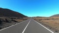 Long way asphalt straight road from ground pov. Vehicle driving and traveling outdoors concept. Blue sky in background. Going to a