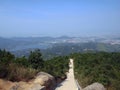 Long way from the top of the mountain to foot of the mountain. can see the sky and lagoon. Royalty Free Stock Photo