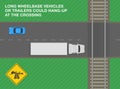 Long wheelbase vehicles or trailers could hang-up at the crossings. Top view of a level crossing.