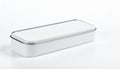 Long White Rectangular Tin Box with Silver Rim on White Surface container metal Royalty Free Stock Photo