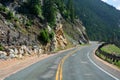 Long and Winding Curvy Mountain Road with Rock Slide Fencing Royalty Free Stock Photo