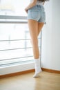 Long Woman Legs With Beautiful Smooth Skin. Closeup Of Female Ha Royalty Free Stock Photo