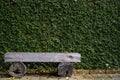 Long wood chair in garden and green leaves