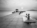 The long wooden bridge in black and white Royalty Free Stock Photo
